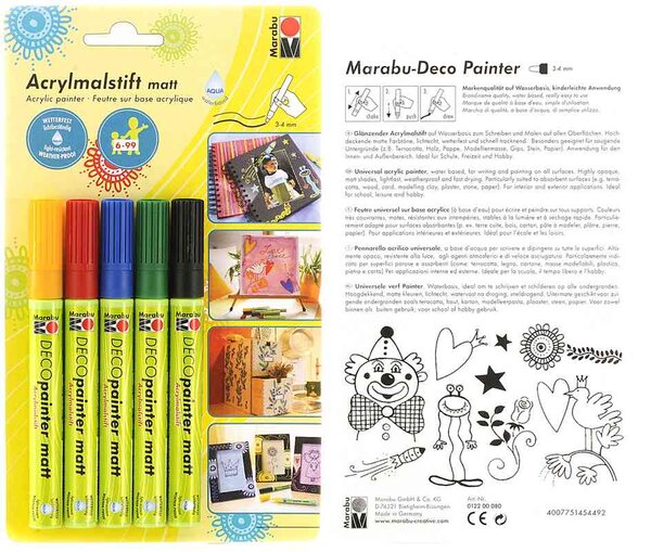 feutre acrylique 'Deco Painter mat'  blister de 5 MARABU