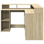 Bureau table poste de travail meuble d'ordinateur informatique étude avec lumières LED chêne sonoma bois d'ingénierie brun 02_0023424