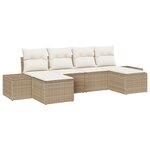 vidaXL Set de canapé de jardin 6 pièces avec coussins beige poly rotin