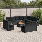 vidaXL Salon de jardin avec coussins 13 Pièces noir résine tressée