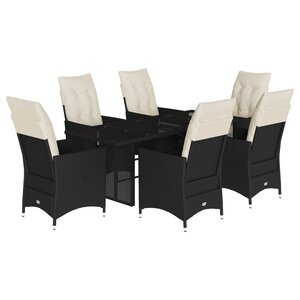 vidaXL Ensemble à manger de jardin coussins 7 Pièces noir résine tressée