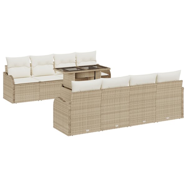 Ensemble de 9 pièces de canapé de jardin vidaXL avec coussins en poly rotin beige