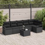 vidaXL Ensemble de canapé de jardin avec coussin 7 Pièces Noir