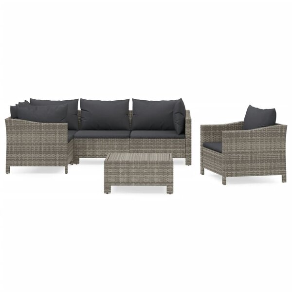 vidaXL Salon de jardin 6 Pièces avec coussins Gris Résine tressée