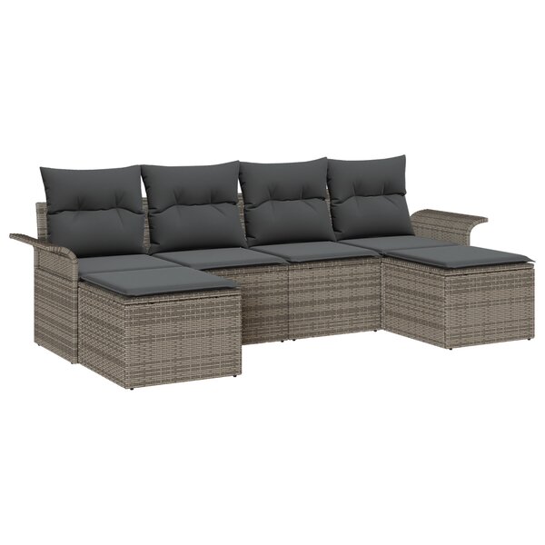 vidaXL Ensemble de canapé de jardin 6 pièces avec coussins Gris Poly Rattan