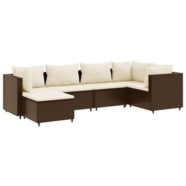 vidaXL Salon de jardin 6 Pièces avec coussins Marron Résine tressée
