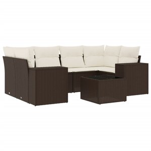 vidaXL Salon de jardin avec coussins 7 Pièces marron résine tressée