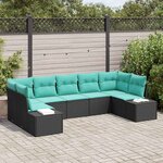 vidaXL Ensemble de canapé de jardin avec coussin 7 Pièces Noir polyrotin