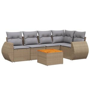 vidaXL Salon de jardin avec coussins 6 Pièces beige résine tressée