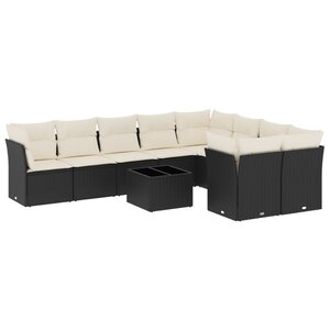 vidaXL Salon de jardin 10 Pièces avec coussins noir résine tressée