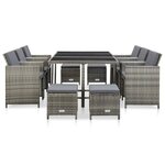 vidaXL Ensemble à manger d’extérieur 11Pièces et coussins poly rotin Gris