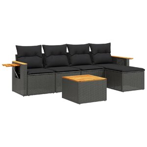 vidaXL Salon de jardin 6 Pièces avec coussins noir résine tressée