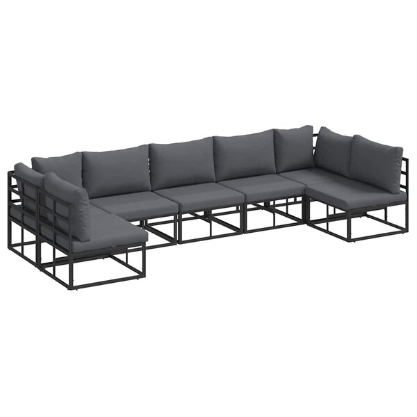 vidaXL Ensemble de canapé de jardin avec coussin 7 Pièces Noir Aluminium