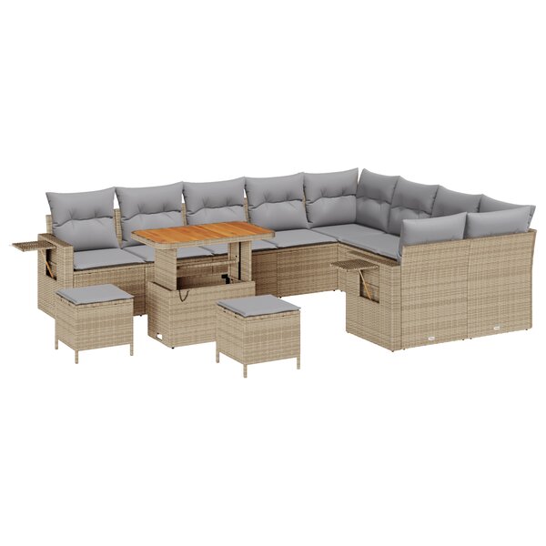 Ensemble de Canapés de Jardin de 12 pièces avec Coussins Beige Poly Rattan Acacia