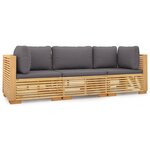 vidaXL Salon de jardin 3 Pièces avec coussins Bois de teck solide