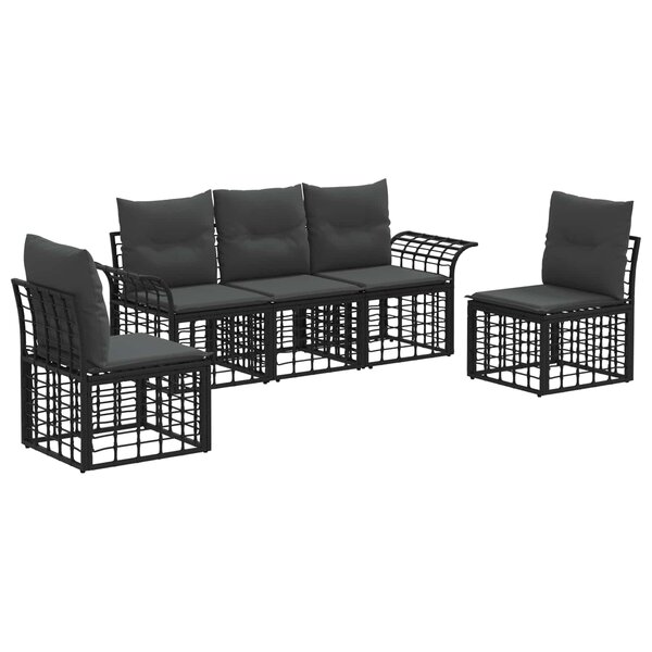 vidaXL Ensemble de canapés d'extérieur 5 Pièces Noir et Gris foncé