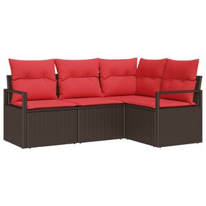 vidaXL Ensemble de canapé de jardin avec coussin 4 Pièces Marron et rouge