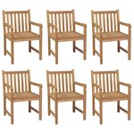 vidaXL Chaises de jardin lot de 6 et coussins noir Bois de teck solide