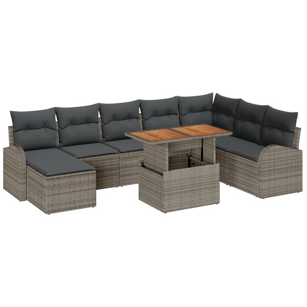 vidaXL Ensemble de salle à manger de jardin 9 pièces avec coussins en poly rattan et acacia gris