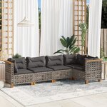 vidaXL Salon de jardin 5 Pièces avec coussins gris résine tressée