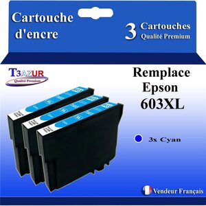 3x Cartouches Compatibles avec Epson 603 603XL pour Epson WorkForce WF-2820DWF WF-2830DWF WF-2840DWF WF-2850DWF WF-2870DWF WF2835-DWF Cyan