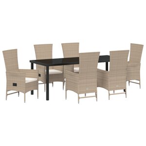 vidaXL Ensemble de salle à manger de jardin de 7 pièces avec coussins - Rotin poly beige