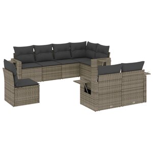 vidaXL Salon de jardin 8 Pièces avec coussins gris résine tressée