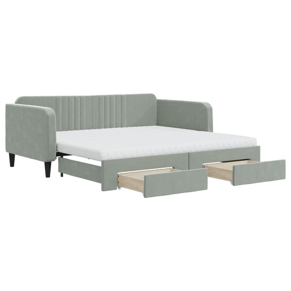 vidaXL Lit de jour avec gigogne et tiroirs gris clair 90x190cm velours
