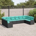 vidaXL Ensemble de canapé de jardin 10 Pièces Noir et turquoise polyrotin
