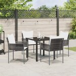 vidaXL Ensemble de Salle à Manger de Jardin 5 pièces avec Coussins Marron Rattan Poly