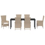 vidaXL Ensemble de salle à manger de jardin de 7 pièces avec coussins - Rotin poly beige