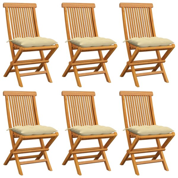 vidaXL Chaises de jardin et coussins blanc crème lot de 6 Teck massif