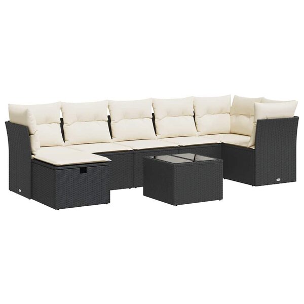 vidaXL Salon de jardin 8 Pièces avec coussins noir résine tressée