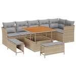 Set de canapé de jardin 9 pièces avec coussins Beige Poly Rattan Acacia
