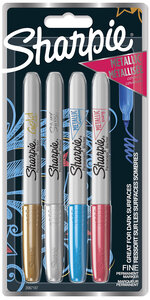 Sharpie metallic marker - 4 marqueurs permanents - or  rose  vert  bleu métallisé - pointe fine - sous blister