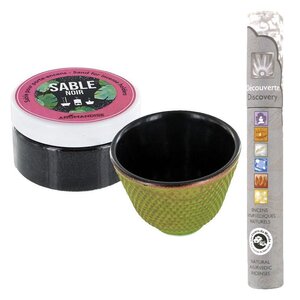 Porte-encens coupelle fonte verte et sable noir + encens ayurvédique