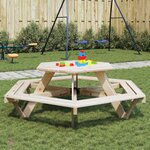 vidaXL Table de pique-nique pour 6 enfants avec bancs hexagonal sapin