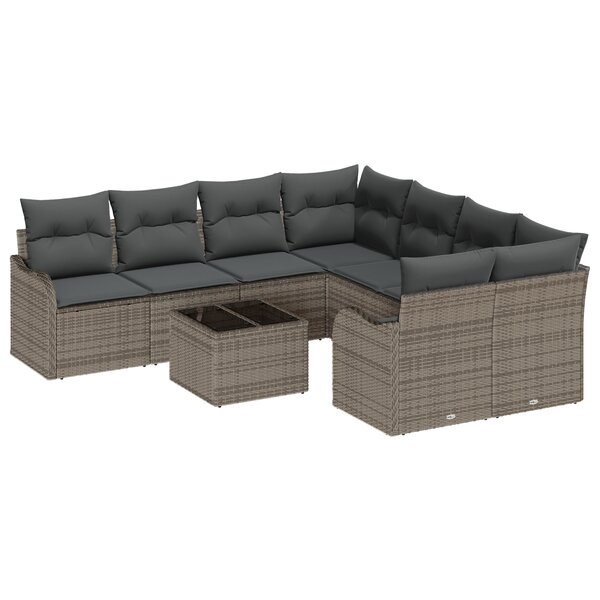Ensemble de canapés de jardin vidaXL 9 pièces avec coussins gris poly rotin