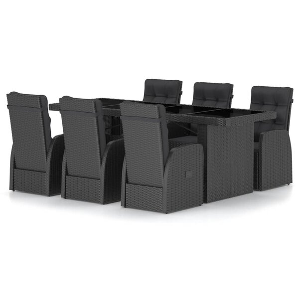 vidaXL Salon de jardin 7 Pièces avec coussins résine tressée noir