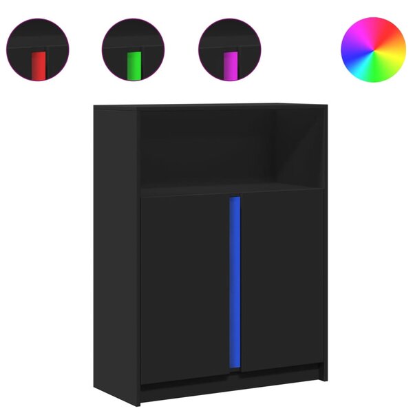 vidaXL Buffet avec LED noir 77x34x100 cm bois d'ingénierie