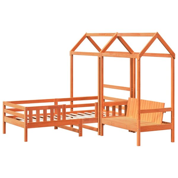 vidaXL Ensemble de lit et de banc avec toit 90x200 cm bois pin massif