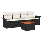 vidaXL Ensemble de Canapé de Jardin 5 pièces avec Coussins Noir Rattan Poly Acacia
