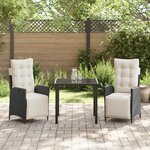 vidaXL Set de 3 chaises de jardin Noir Poly Rattan