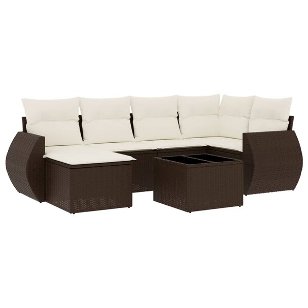 vidaXL Salon de jardin avec coussins 7 Pièces marron résine tressée
