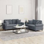 vidaXL Ensemble de canapés 2 Pièces avec coussins gris foncé velours