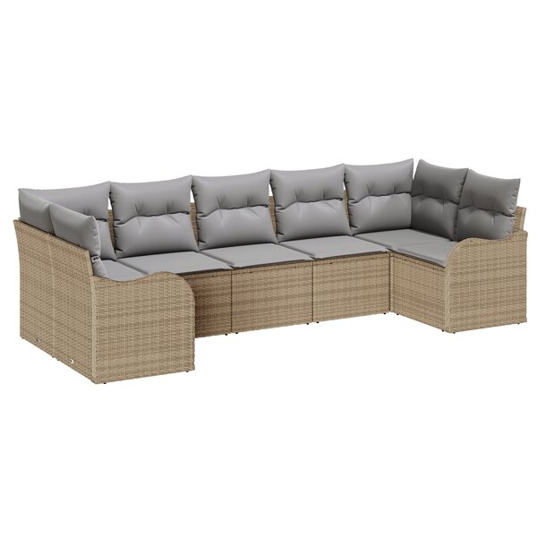 Ensemble de 7 pièces de canapés de jardin avec coussins Beige Rattan Poly