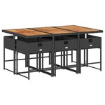 vidaXL Ensemble à manger de jardin coussins 7Pièces Noir Résine tressée