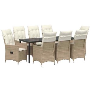 vidaXL Ensemble de salle à manger pour jardin 9 Pièces Beige polyrotin