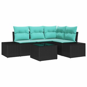 vidaXL Ensemble de canapé de jardin Noir et turquoise polyrotin