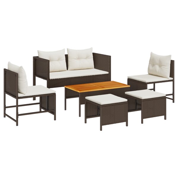 vidaXL Ensemble de canapés d'extérieur Marron et Crème Rotin  Bois  Tissu